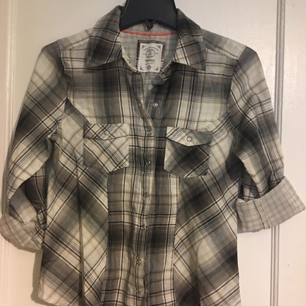 Style & Co. Petite Plaid Two-pocket Shirt PP NWT